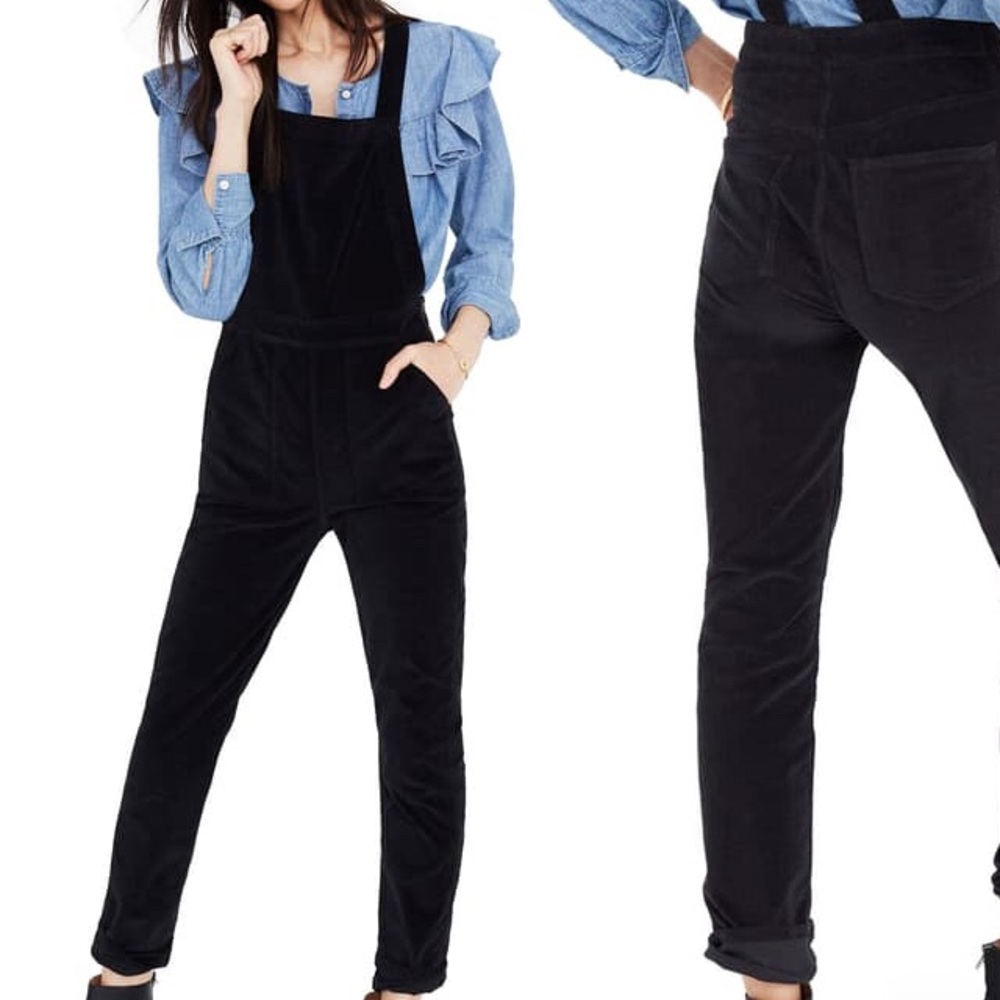 Madewell Black Velvet Overalls